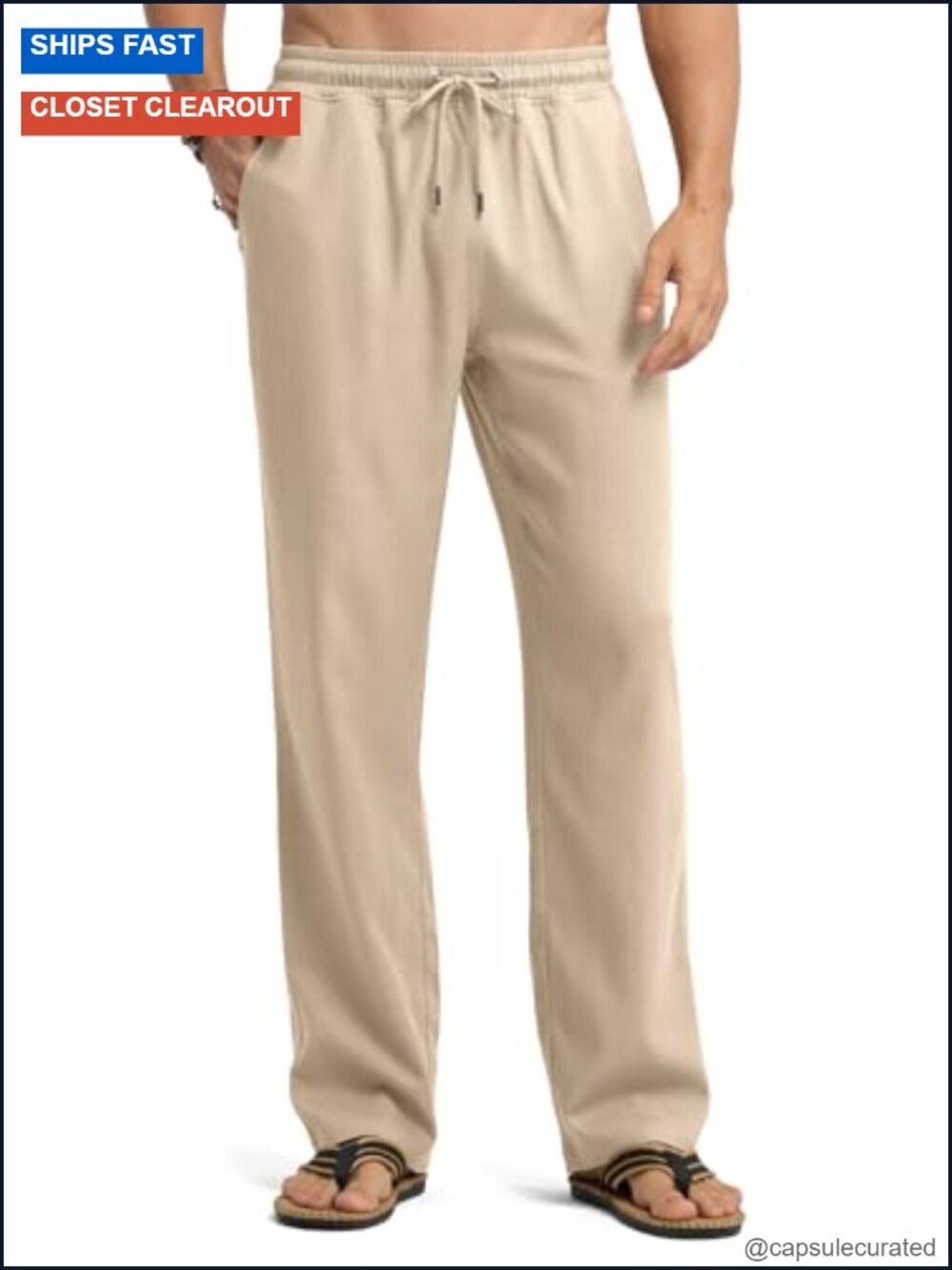 Men's Linen Pants Casual Beach Summer Drawstring Lightweight Yoga Trousers 28"
